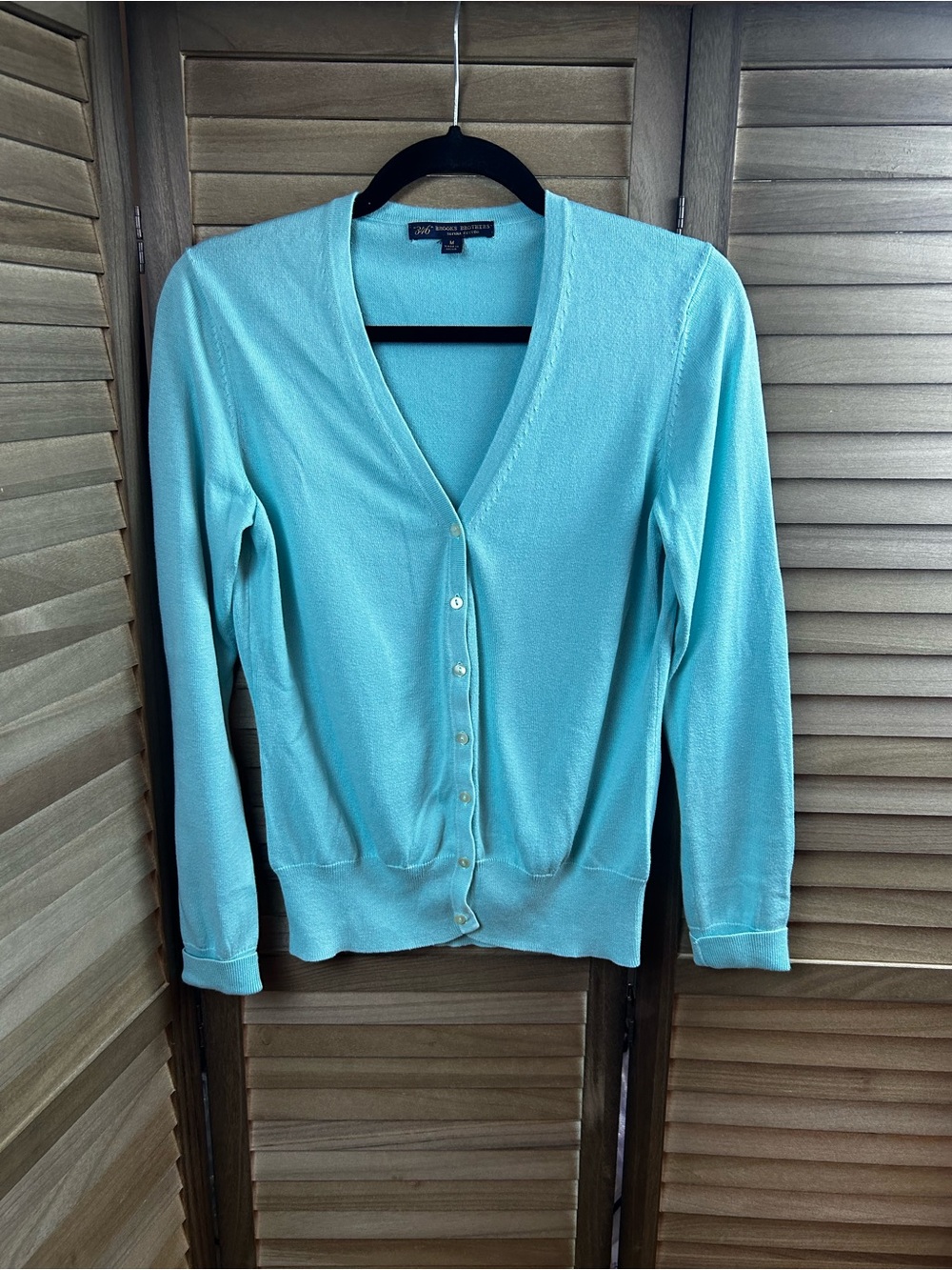 Brooks Brothers 346 Supima Cotton Cardigan Sweater Aqua Blue Size M